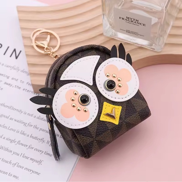 Coin Purse Accessories - Cute Owl Card Holder Keychain - Black/Brown